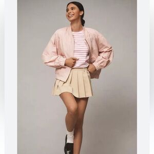 Anthropologie Maeve Balloon-Sleeve Bomber Jacket Millennial Pink Size XS